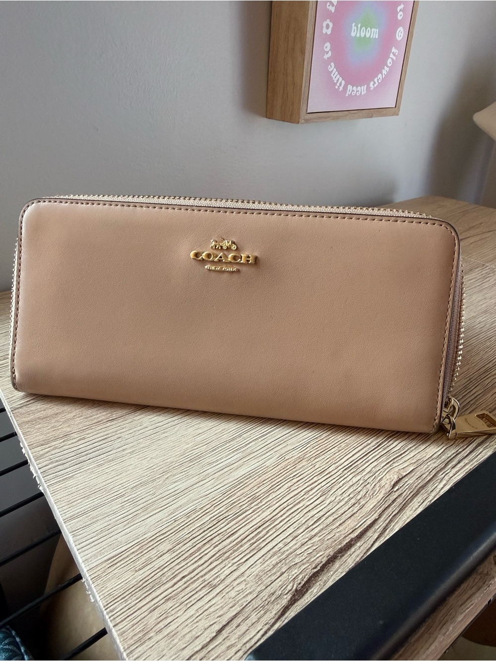 Coach Zip-Around Leather Wallet in Light Tan